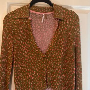 Free People Olive and Coral Knit Sweater sz XS